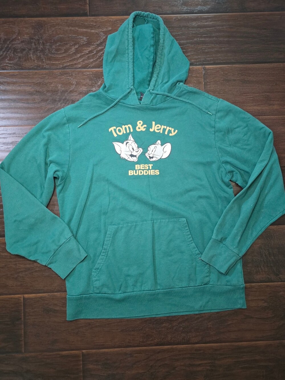 Tom & Jerry Best Buddies Green Hoodie Vintage Mens Medium